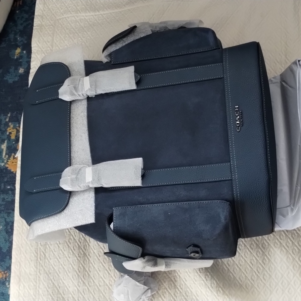 Coach Hudson Gunmetal Denim Suede Leather Backpack